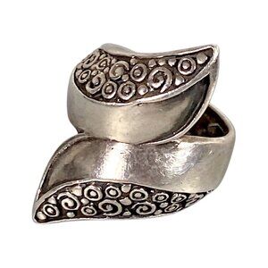 Sterling Bypass Ring 5.25 Silver 925 Abstract Wrap Chunky Punk Biker Boho VTG